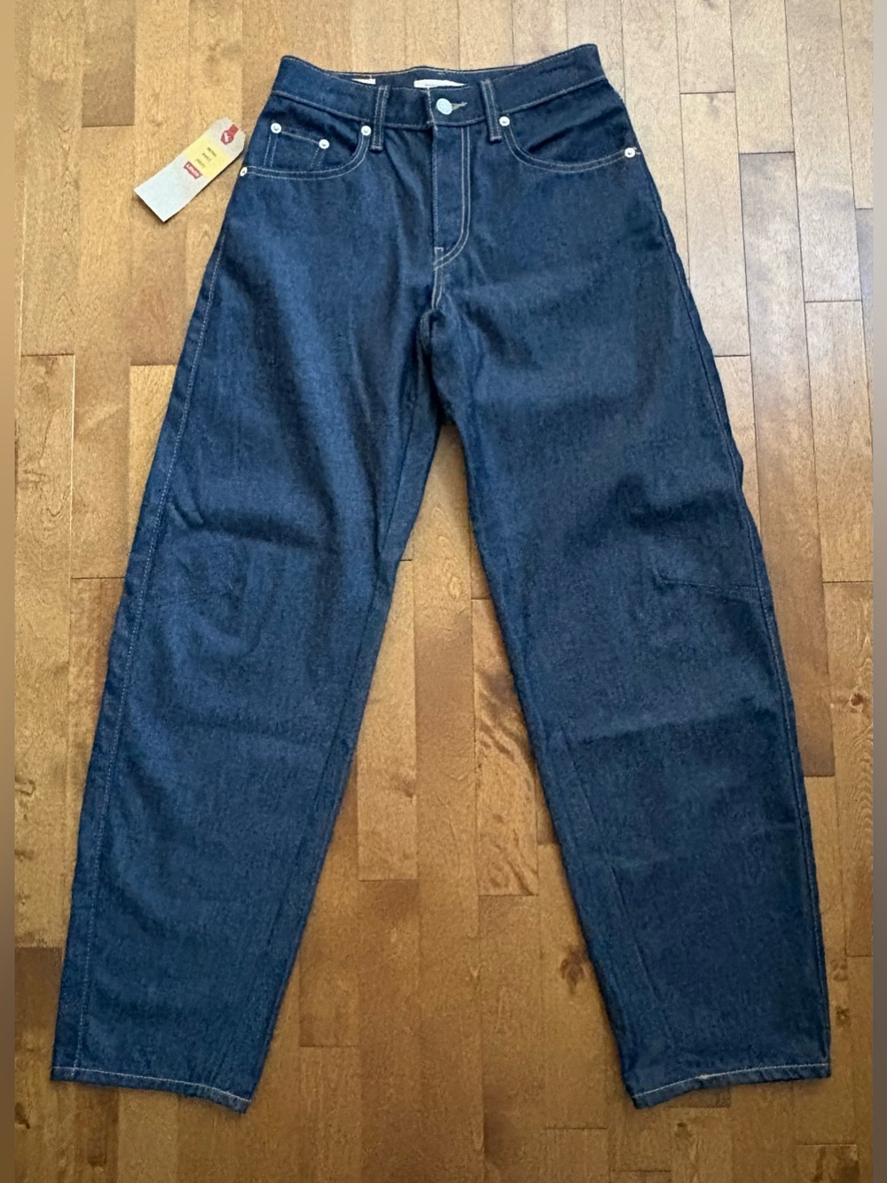 Levi's Baggy Dad Barrel Jeans Dark Wash Raw Indigo Denim – Size W24 L32 (Irreg)